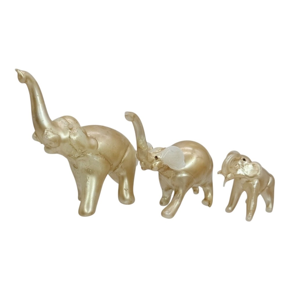 Unbranded Glass Elephant Figurine Set 3 Piece Gold Pearlescent Finish Good